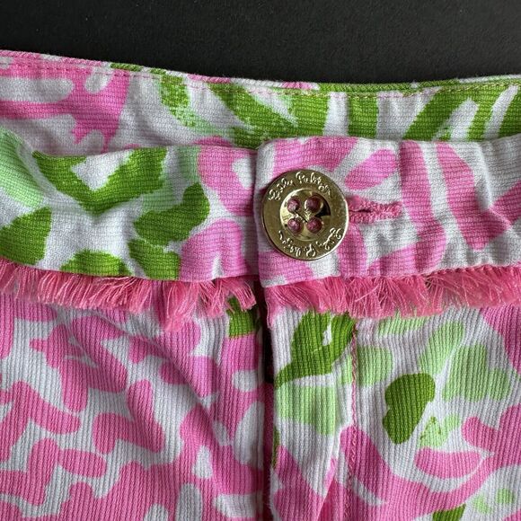 Lilly Pulitzer Adie Shorts 6 Pink Sunset Home Slice Floral Print Green - Picture 4 of 8